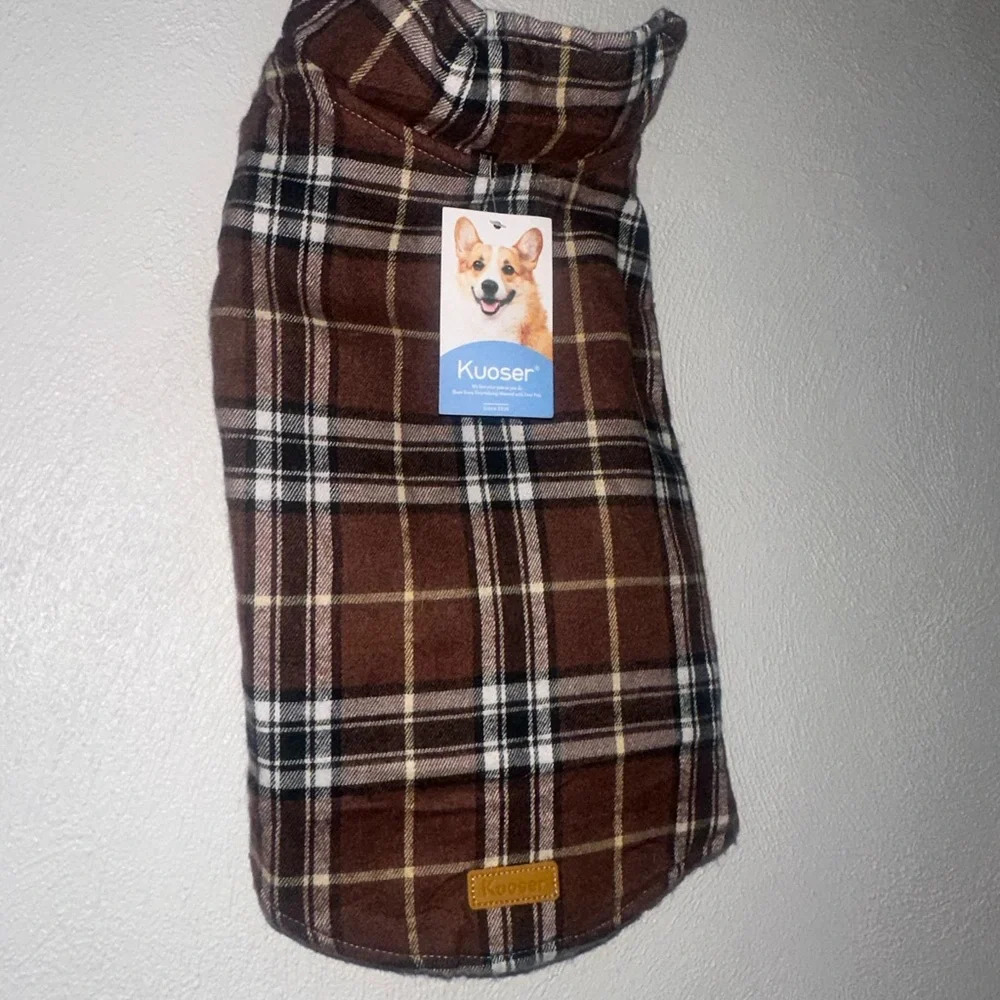 Kuoser Reversible Dog Coat- Brown‎ Plaid Size M NWT